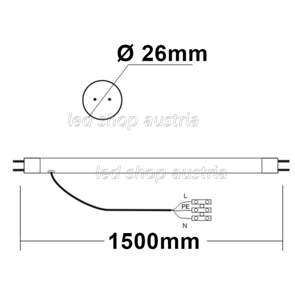 T8 LED Röhre mit Kabelanschluss 150cm 33W frosted kaltweiß