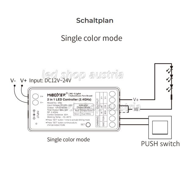 WIFI LED 2 in 1 12A Receiver/Dimmer/Push Dimmer (Pilot)