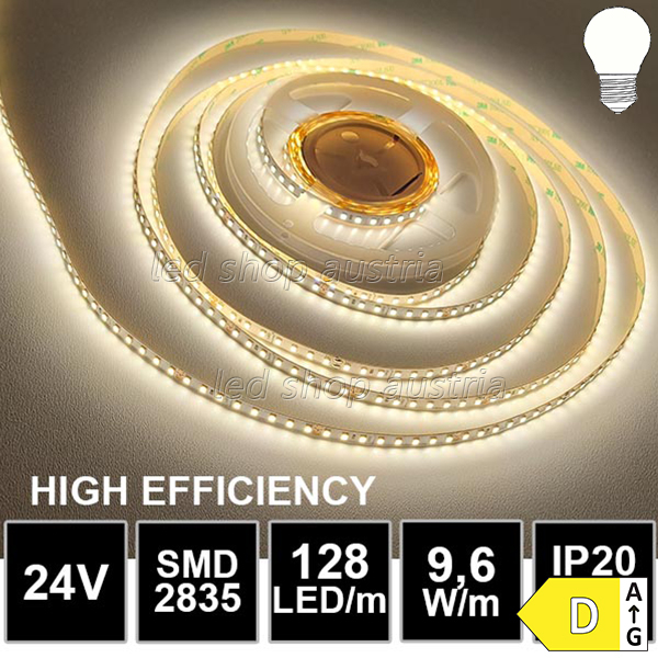 Hoch- Effizienz LED Strip 24V 2835SMD 9,6W/m 128LED/m 5m selbstkl. neutralweiß