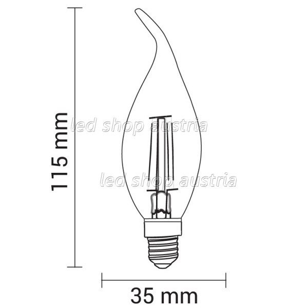 E14 LED Glühfaden Windstoßkerze 400 Lumen 4W kaltweiß