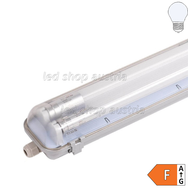 SET: LED Feuchtraum Wannenleuchte 2-fach inkl. 2x LED Röhre 60cm kaltweiß